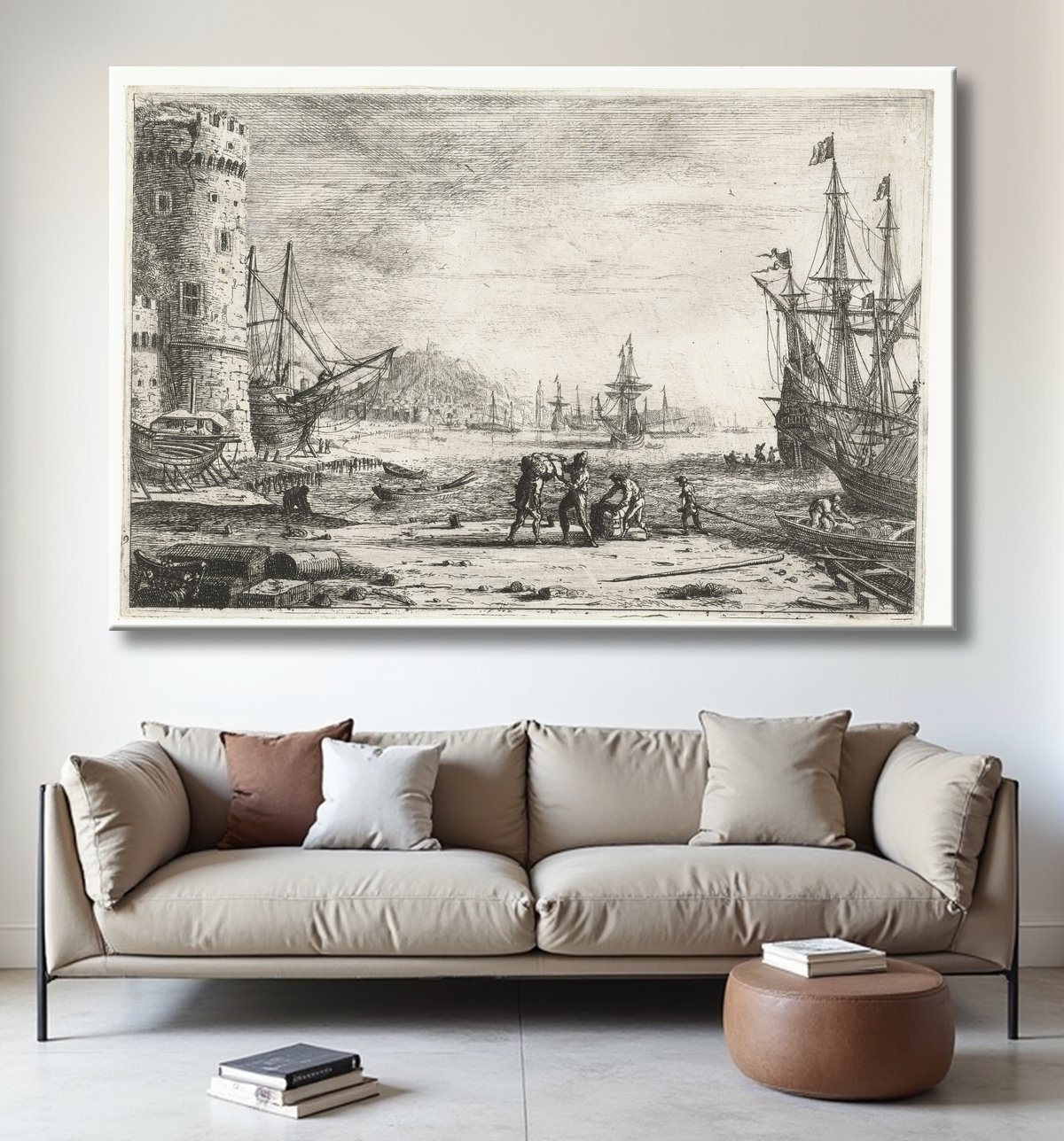 Reproduction Portail avec une grande tour de Claude Lorrain avec decor