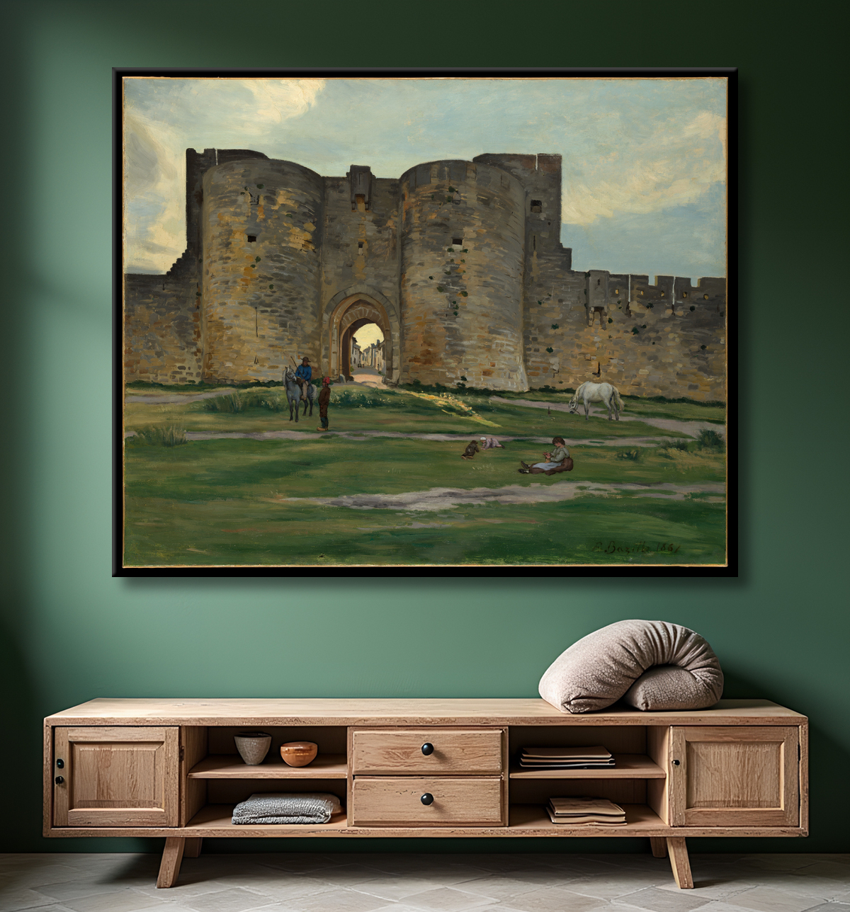 Reproduction Porte de la Reine at Aigues-Mortes de Jean-Frédéric Bazille avec decor