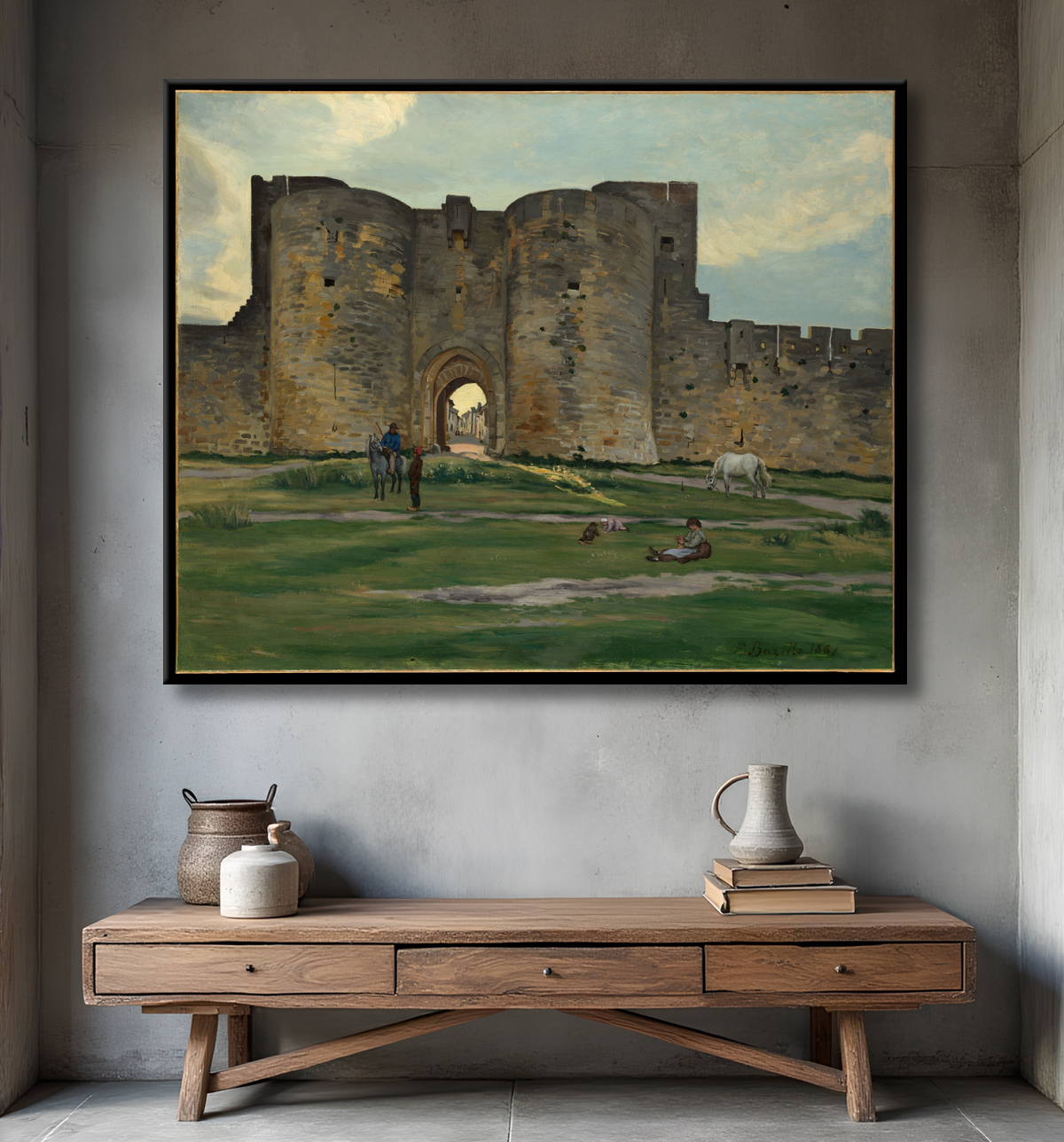Reproduction Porte de la Reine at Aigues-Mortes de Jean-Frédéric Bazille avec decor