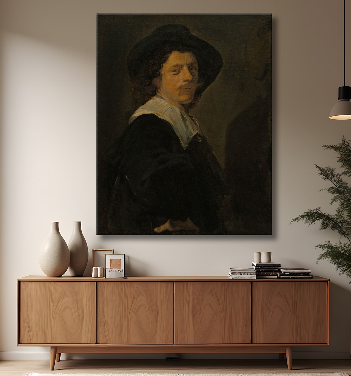 Reproduction Portrait d'un artiste de Follower of Frans Hals avec decor