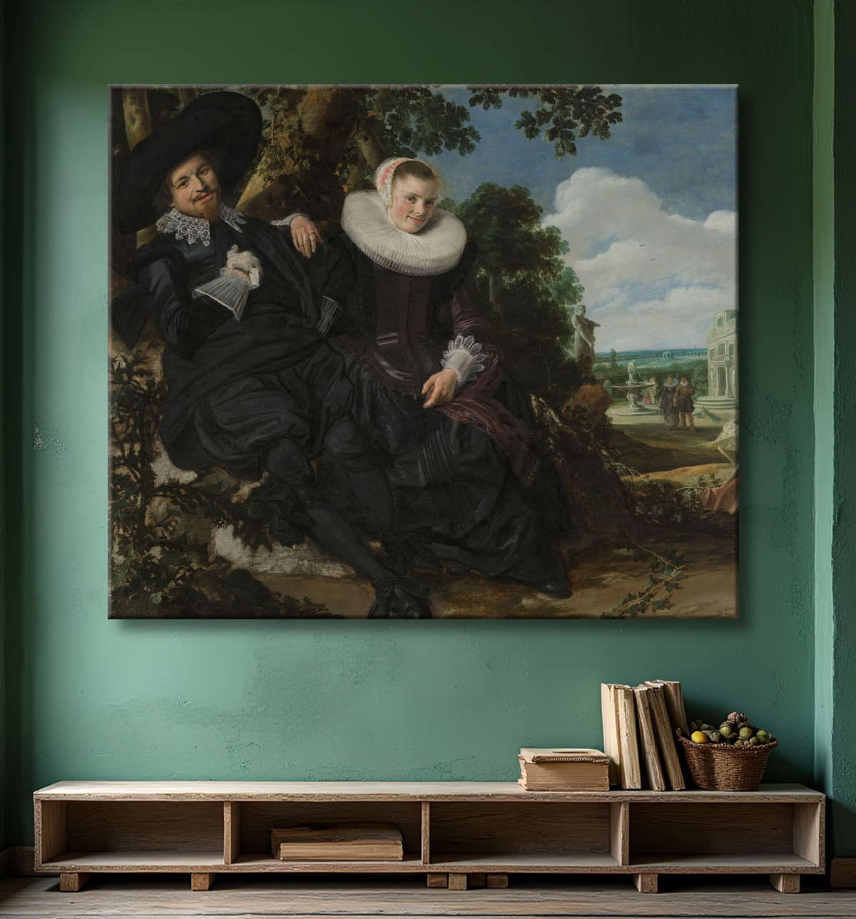 Reproduction Portrait d'un couple, probablement Isaac Abrahamsz Massa et Beatrix van der Laen de Frans Hals avec decor