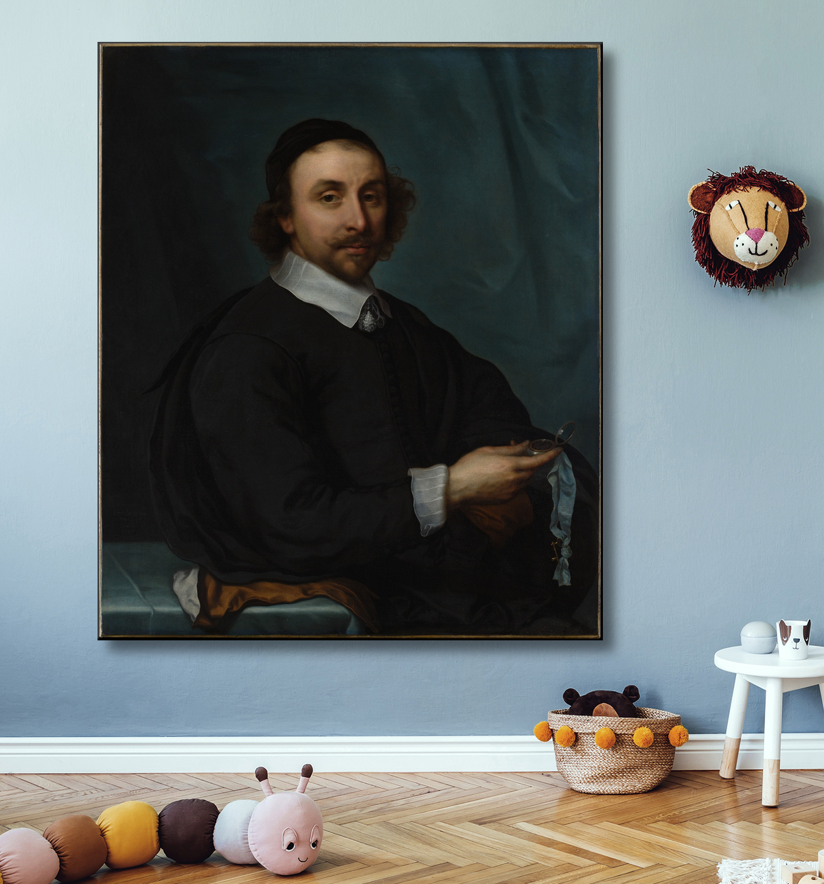 Reproduction Portrait d'un homme avec une montre de Cornelis Jonson van Ceulen the Younger avec decor