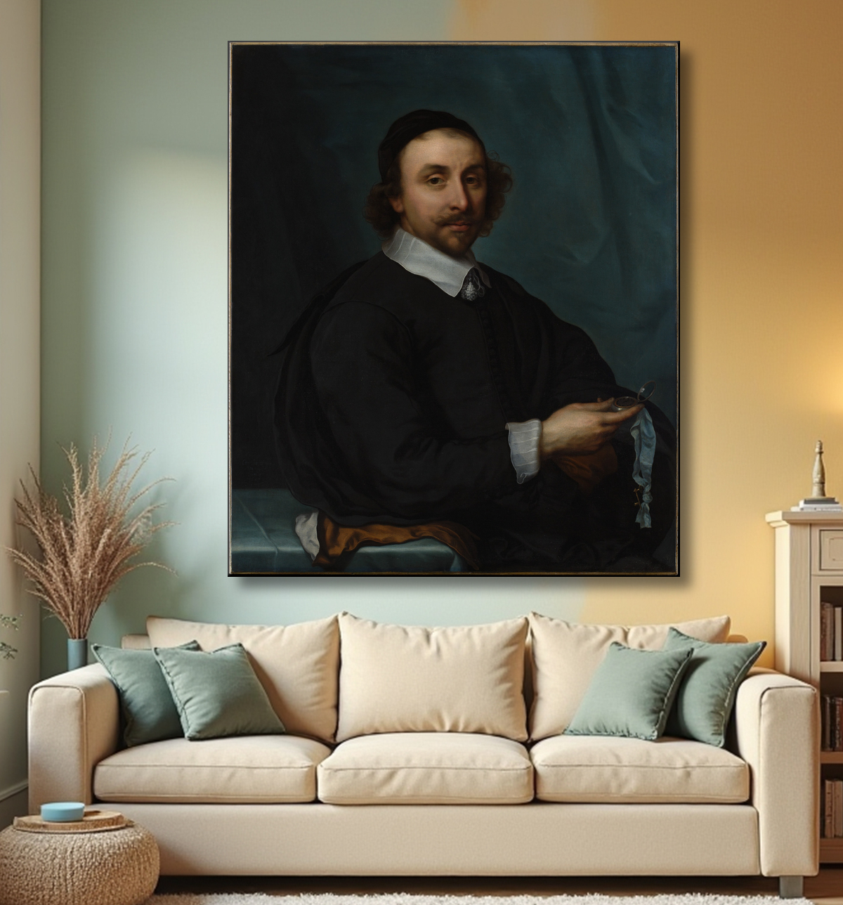 Reproduction Portrait d'un homme avec une montre de Cornelis Jonson van Ceulen the Younger avec decor