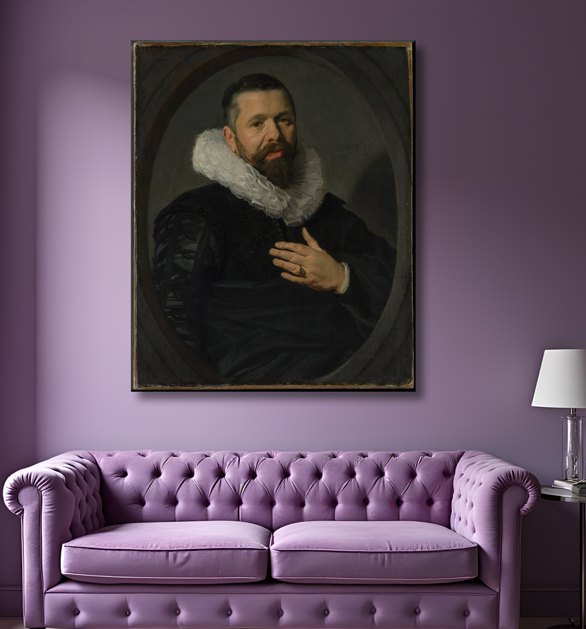 Reproduction Portrait d'un homme barbu avec une collerette de Frans Hals avec decor