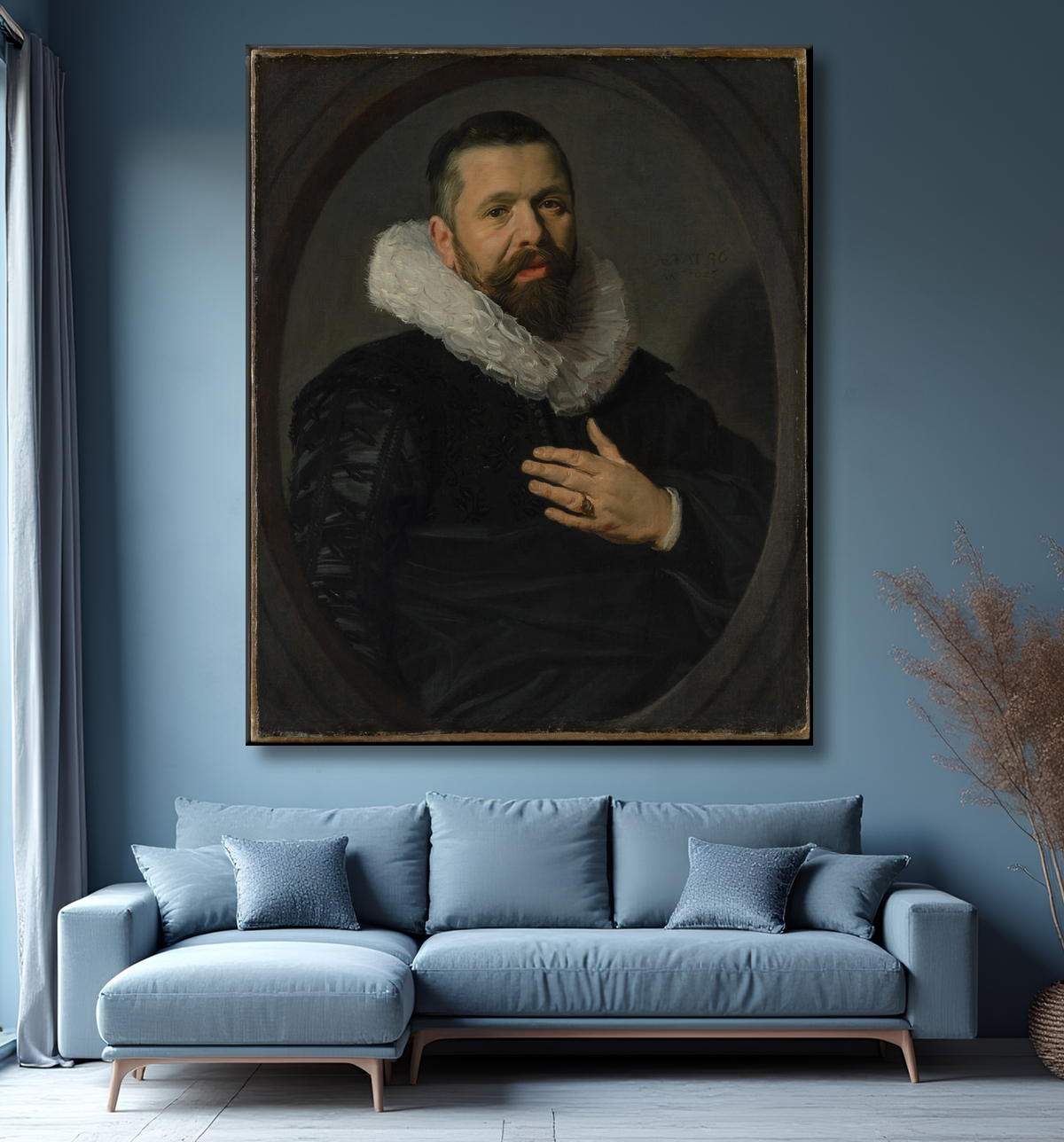Reproduction Portrait d'un homme barbu avec une collerette de Frans Hals avec decor
