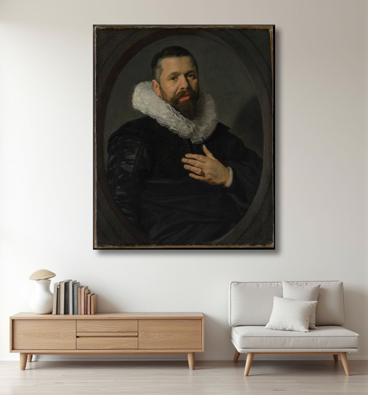 Reproduction Portrait d'un homme barbu avec une collerette de Frans Hals avec decor