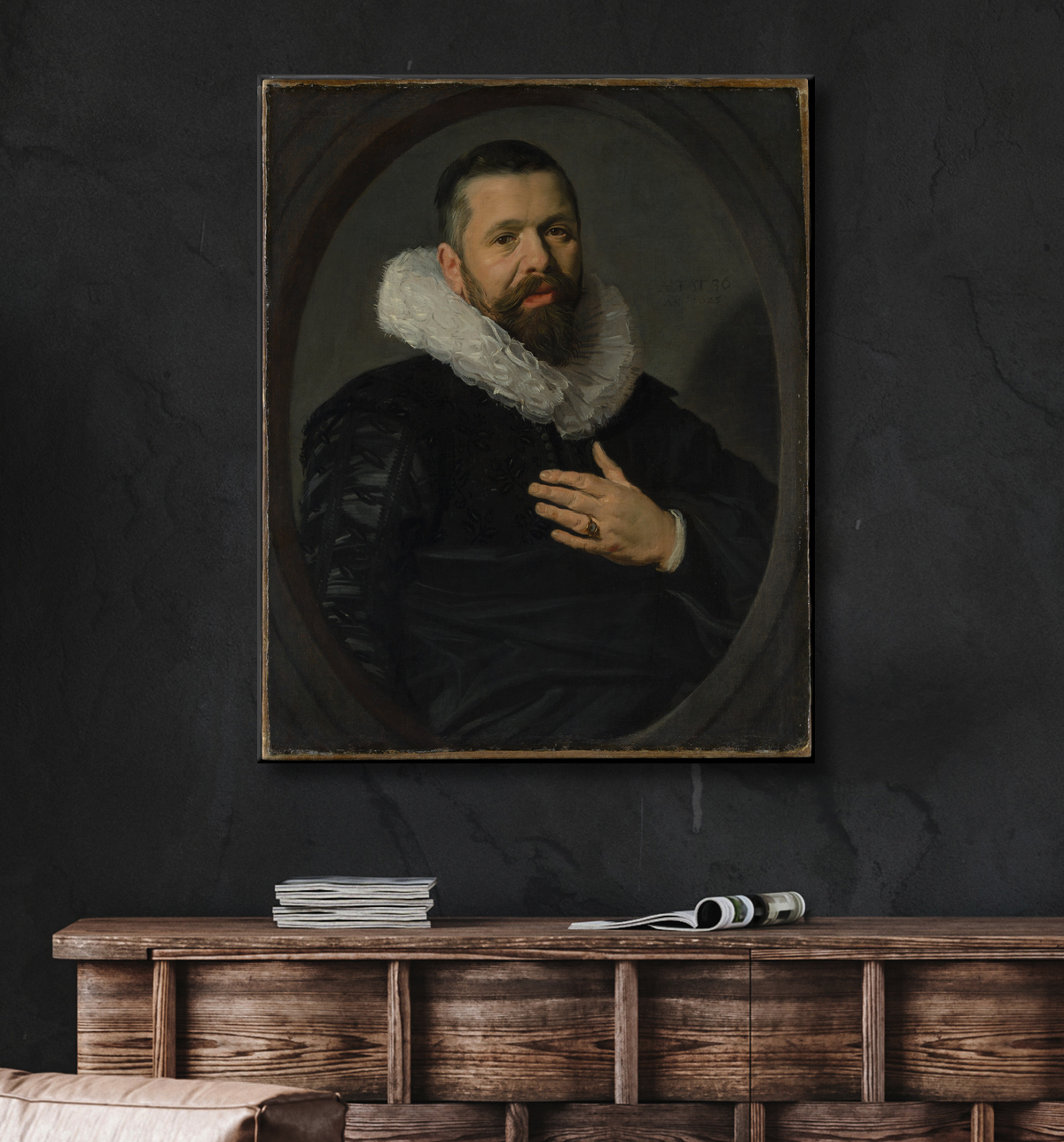 Reproduction Portrait d'un homme barbu avec une collerette de Frans Hals avec decor