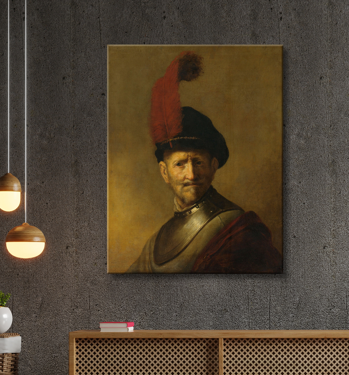 Reproduction Portrait d'un homme, peut-être le père de Rembrandt, Harmen Gerritsz van Rijn de Rembrandt van Rijn avec decor