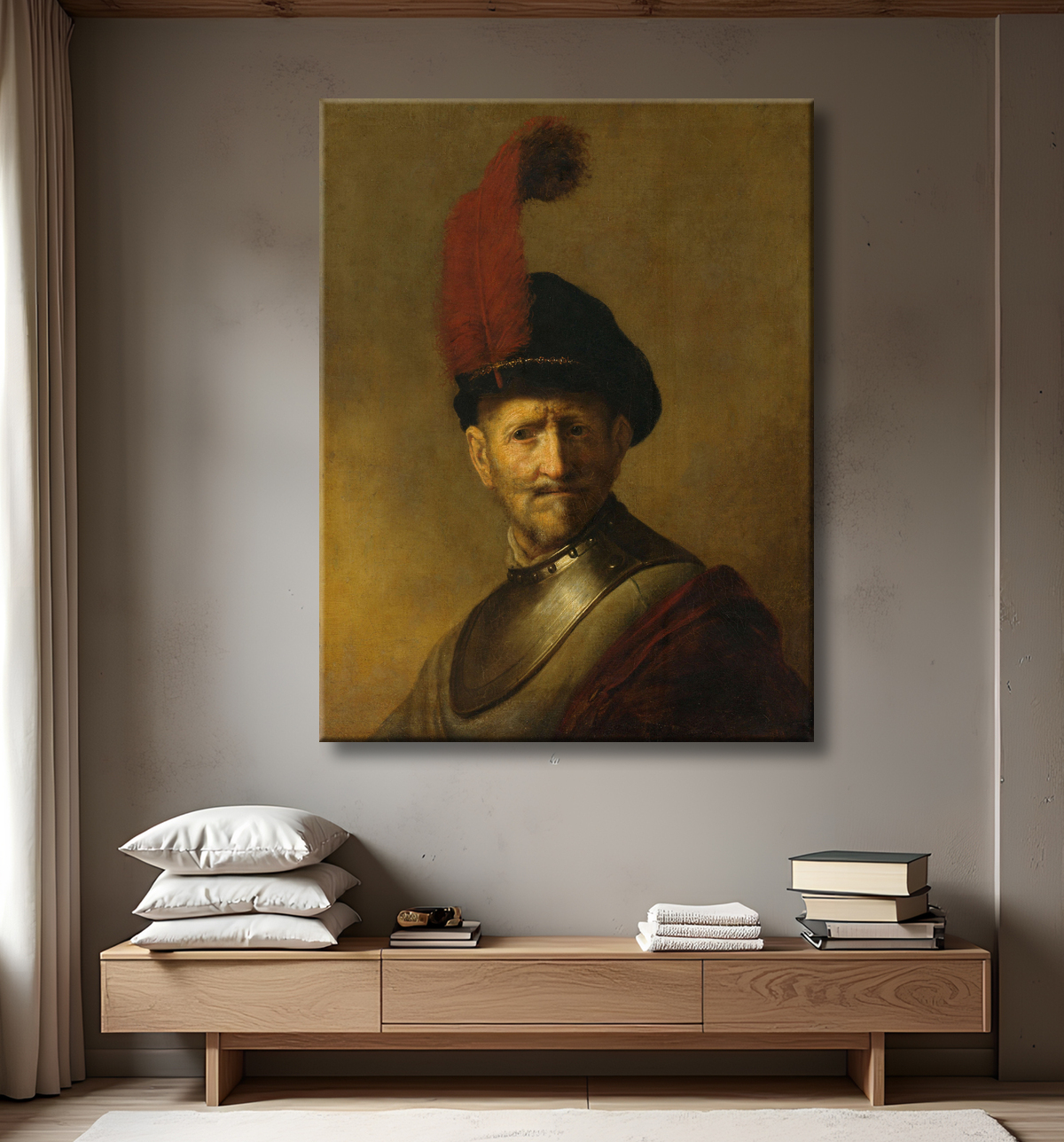 Reproduction Portrait d'un homme, peut-être le père de Rembrandt, Harmen Gerritsz van Rijn de Rembrandt van Rijn avec decor