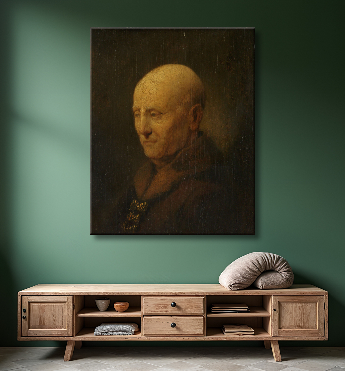 Reproduction Portrait d'un homme, peut-être le père de Rembrandt, Harmen Gerritsz van Rijn de Rembrandt van Rijn avec decor