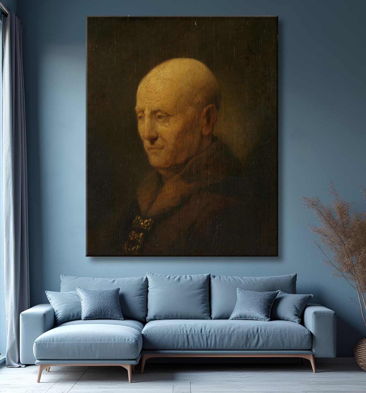 Reproduction Portrait d'un homme, peut-être le père de Rembrandt, Harmen Gerritsz van Rijn de Rembrandt van Rijn avec decor