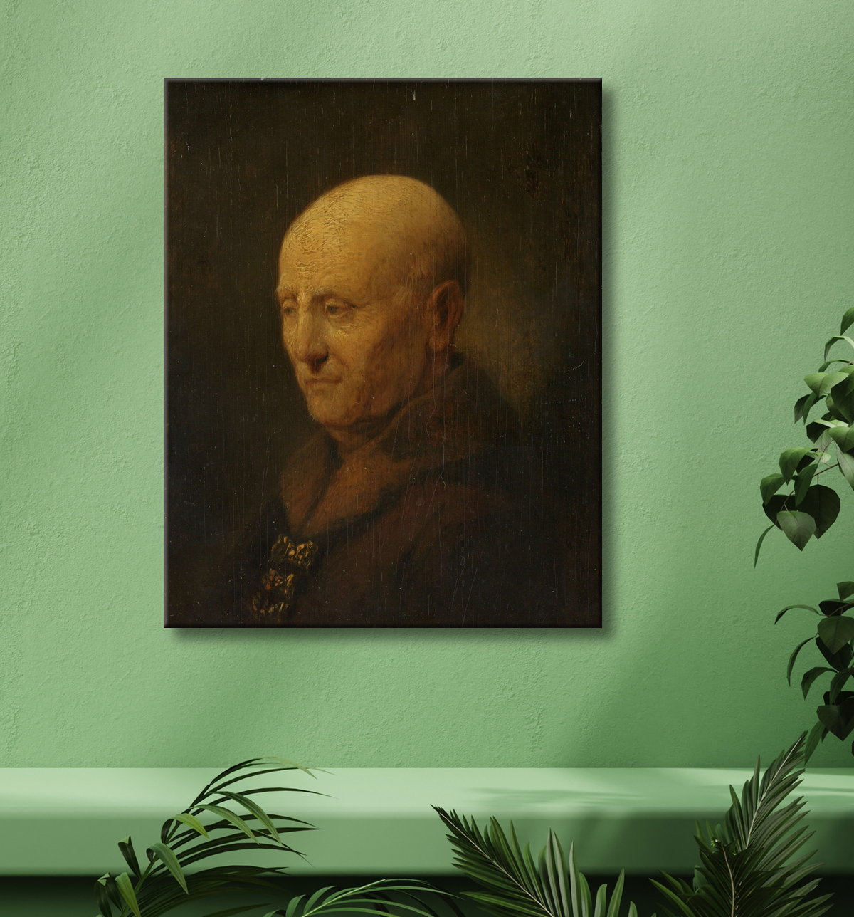 Reproduction Portrait d'un homme, peut-être le père de Rembrandt, Harmen Gerritsz van Rijn de Rembrandt van Rijn avec decor