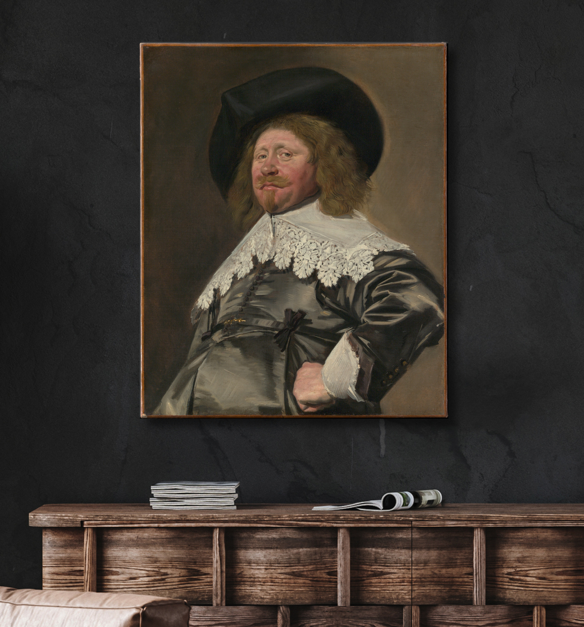 Reproduction Portrait d'un homme, peut-être Nicolaes Pietersz Duyst van Voorhout (né vers 1600, mort en 1650) de Frans Hals avec decor