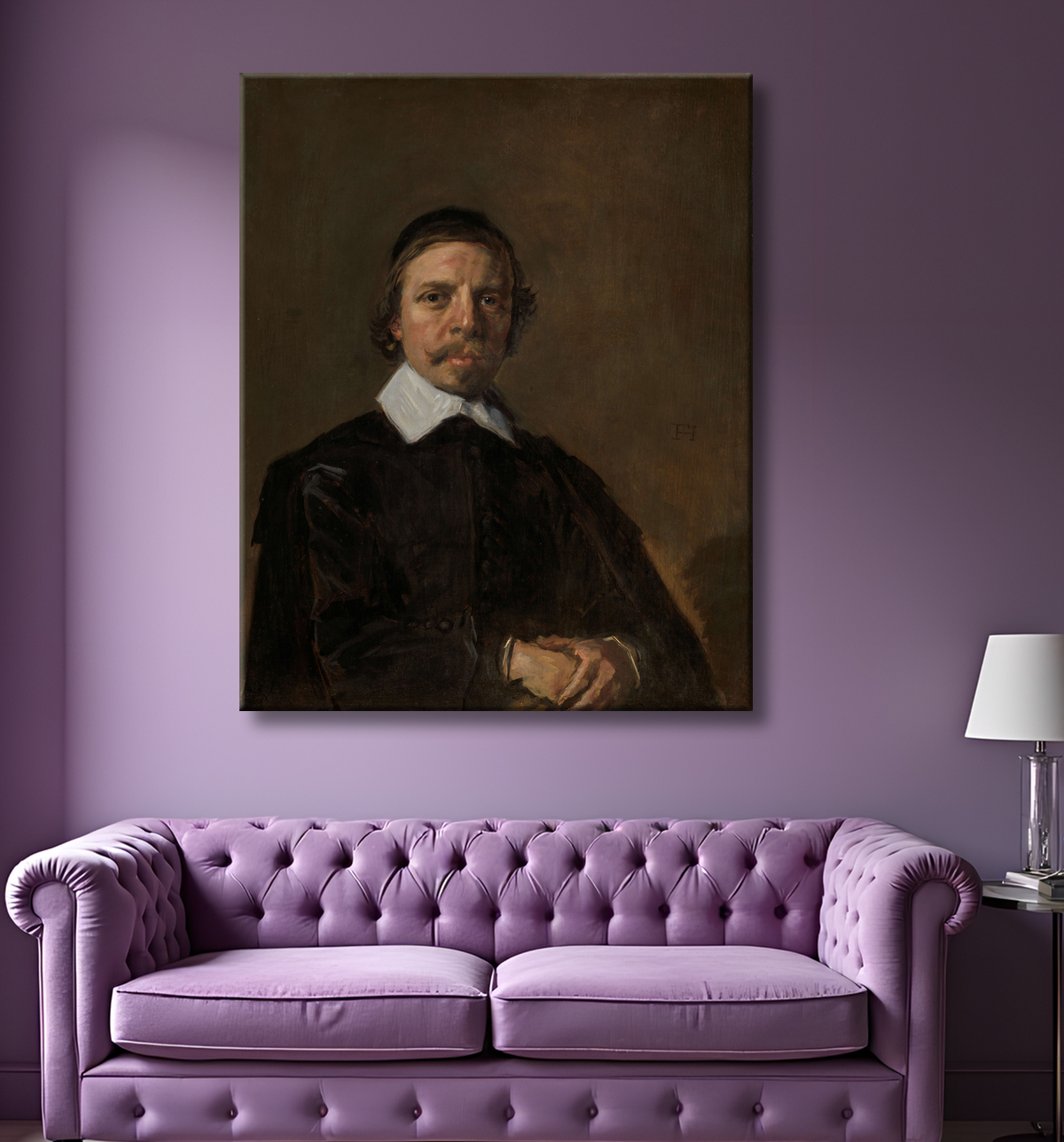 Reproduction Portrait d'un homme, peut-être un ecclésiastique de Frans Hals avec decor