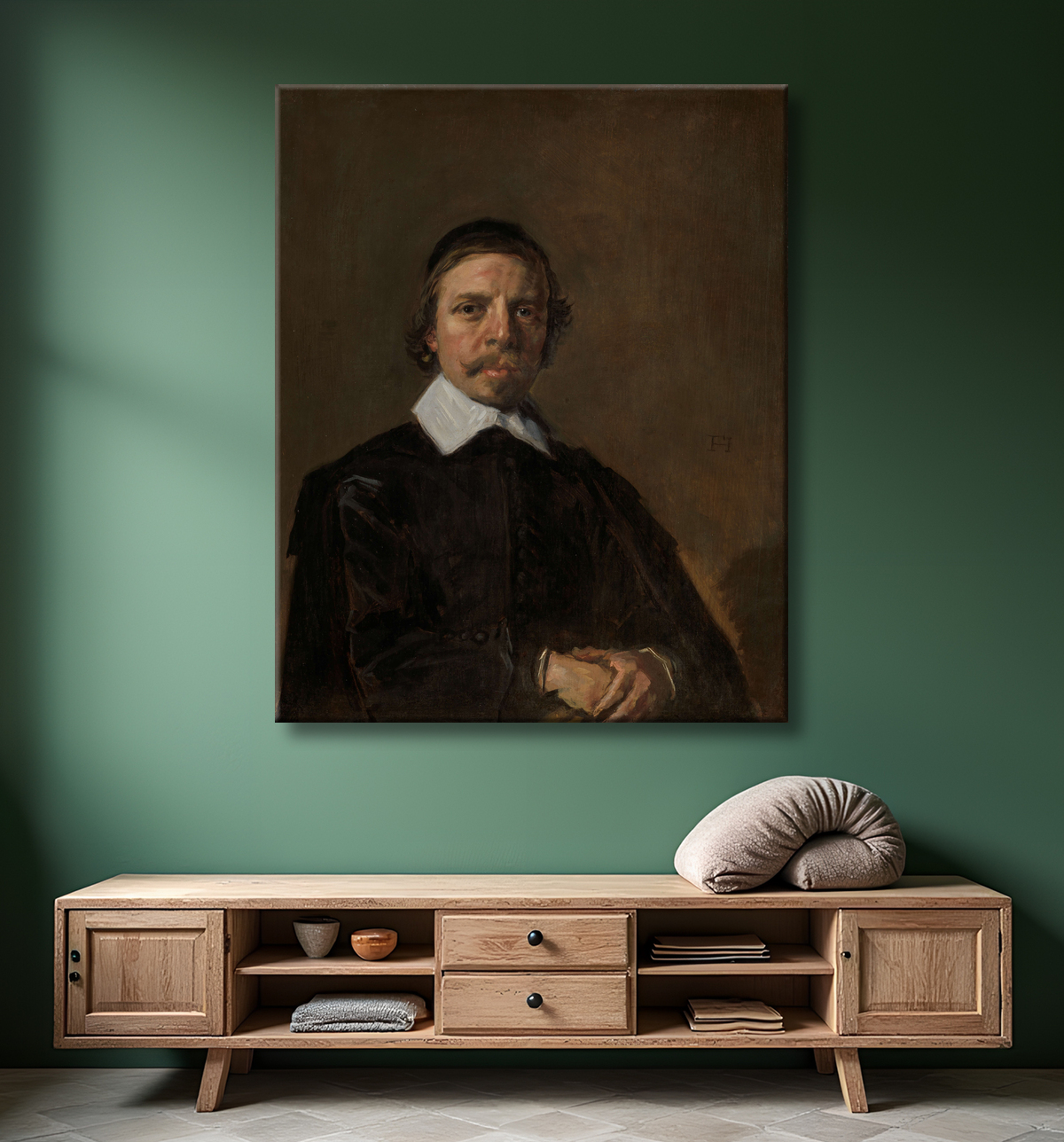 Reproduction Portrait d'un homme, peut-être un ecclésiastique de Frans Hals avec decor