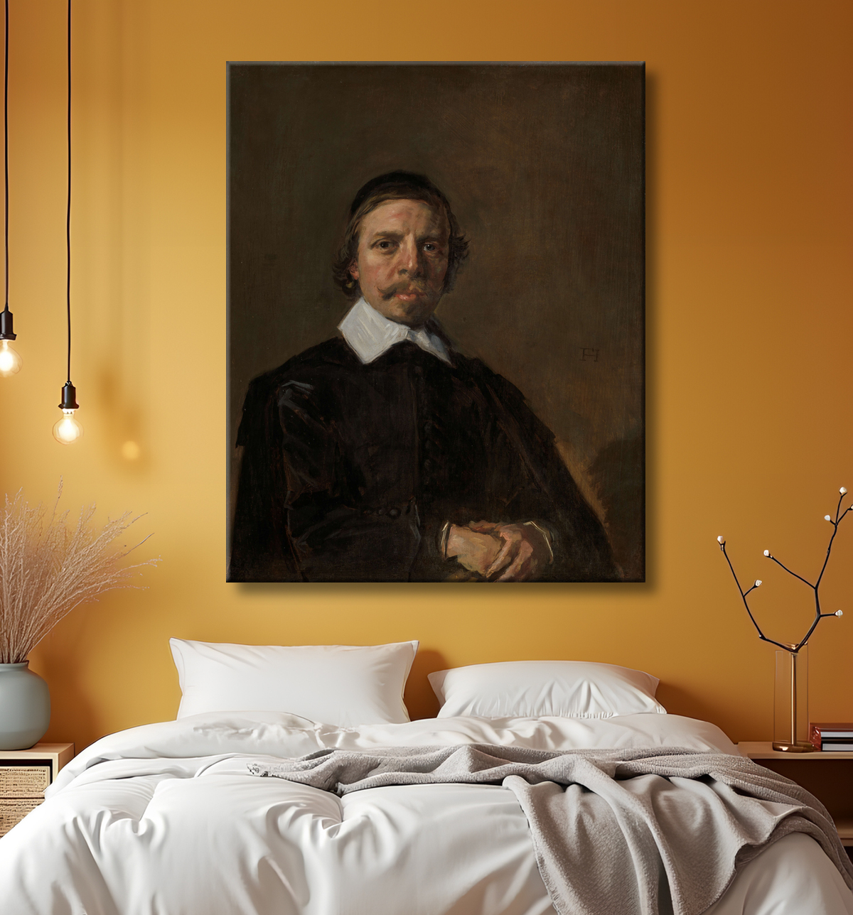 Reproduction Portrait d'un homme, peut-être un ecclésiastique de Frans Hals avec decor