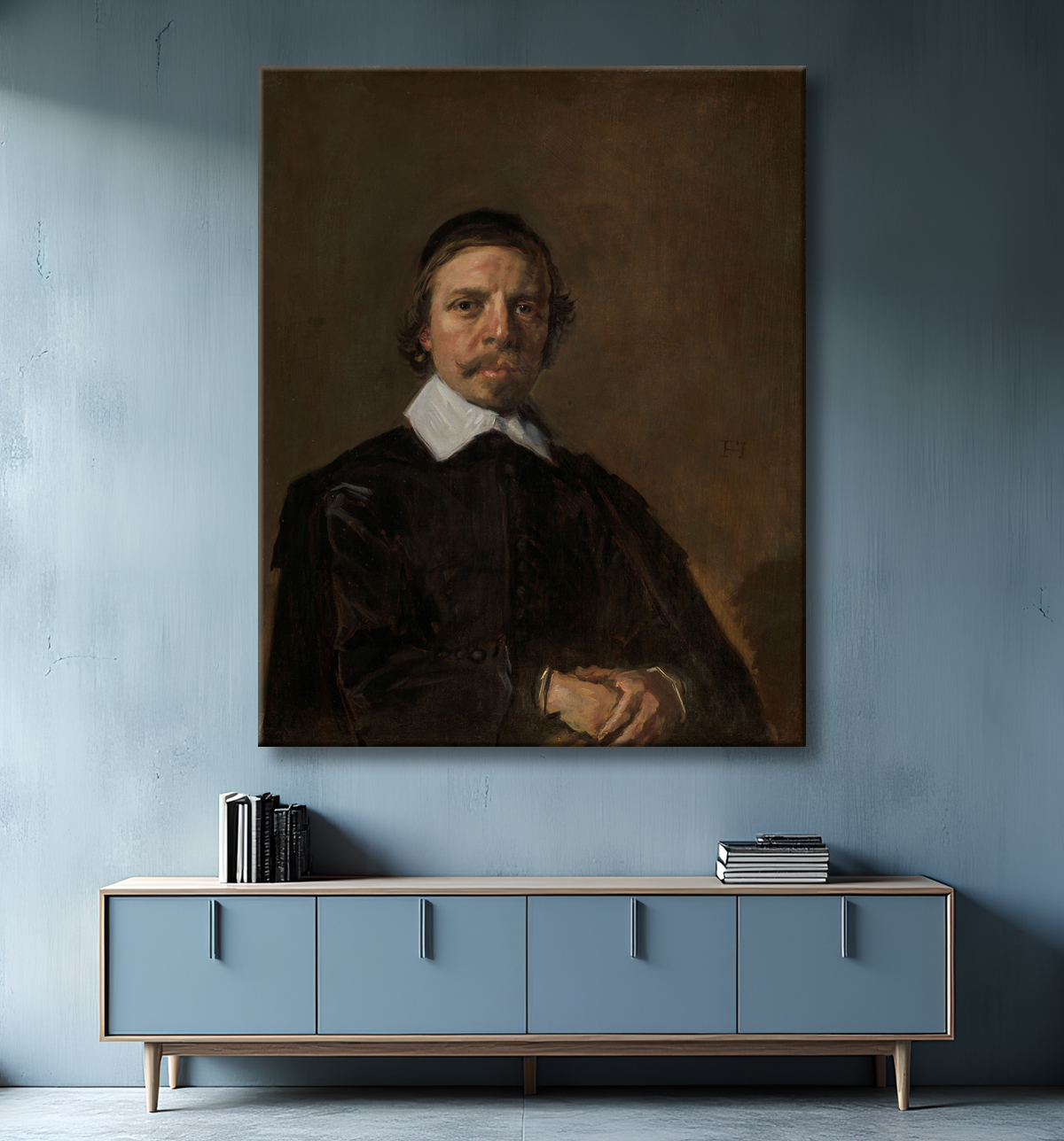 Reproduction Portrait d'un homme, peut-être un ecclésiastique de Frans Hals avec decor