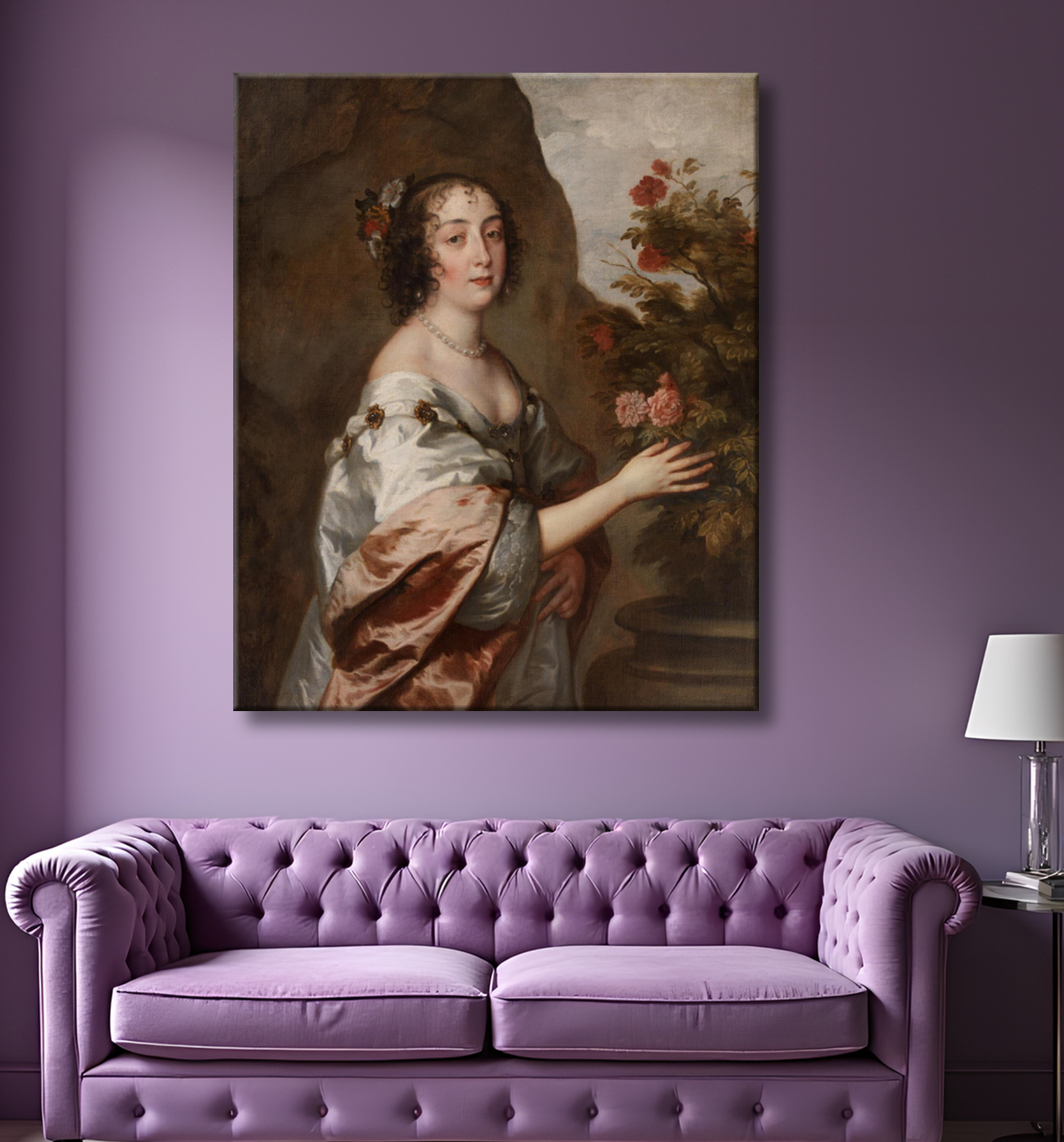 Reproduction Portrait d'une dame de Dyck, Anthony van avec decor