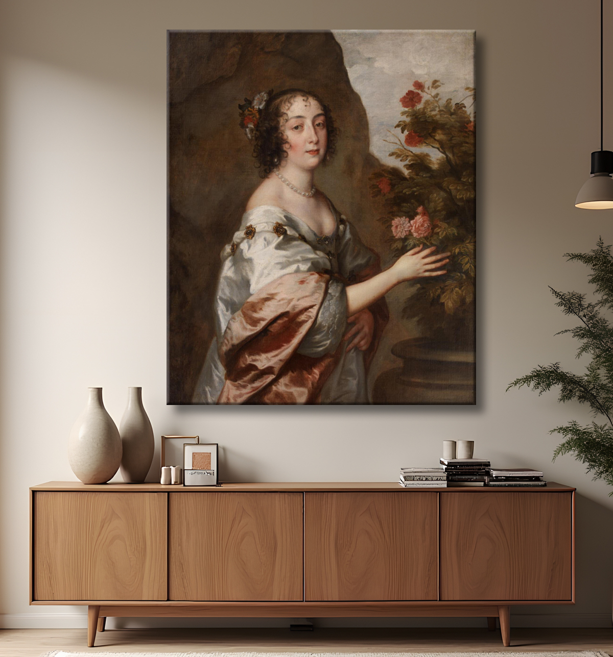 Reproduction Portrait d'une dame de Dyck, Anthony van avec decor