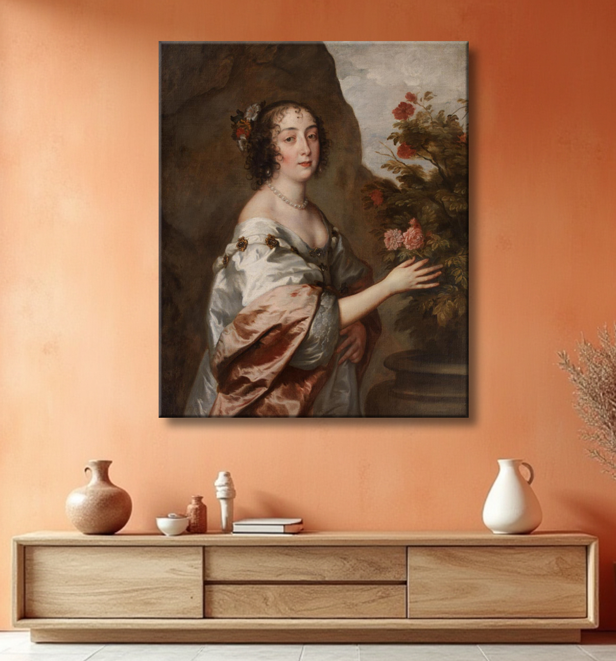 Reproduction Portrait d'une dame de Dyck, Anthony van avec decor