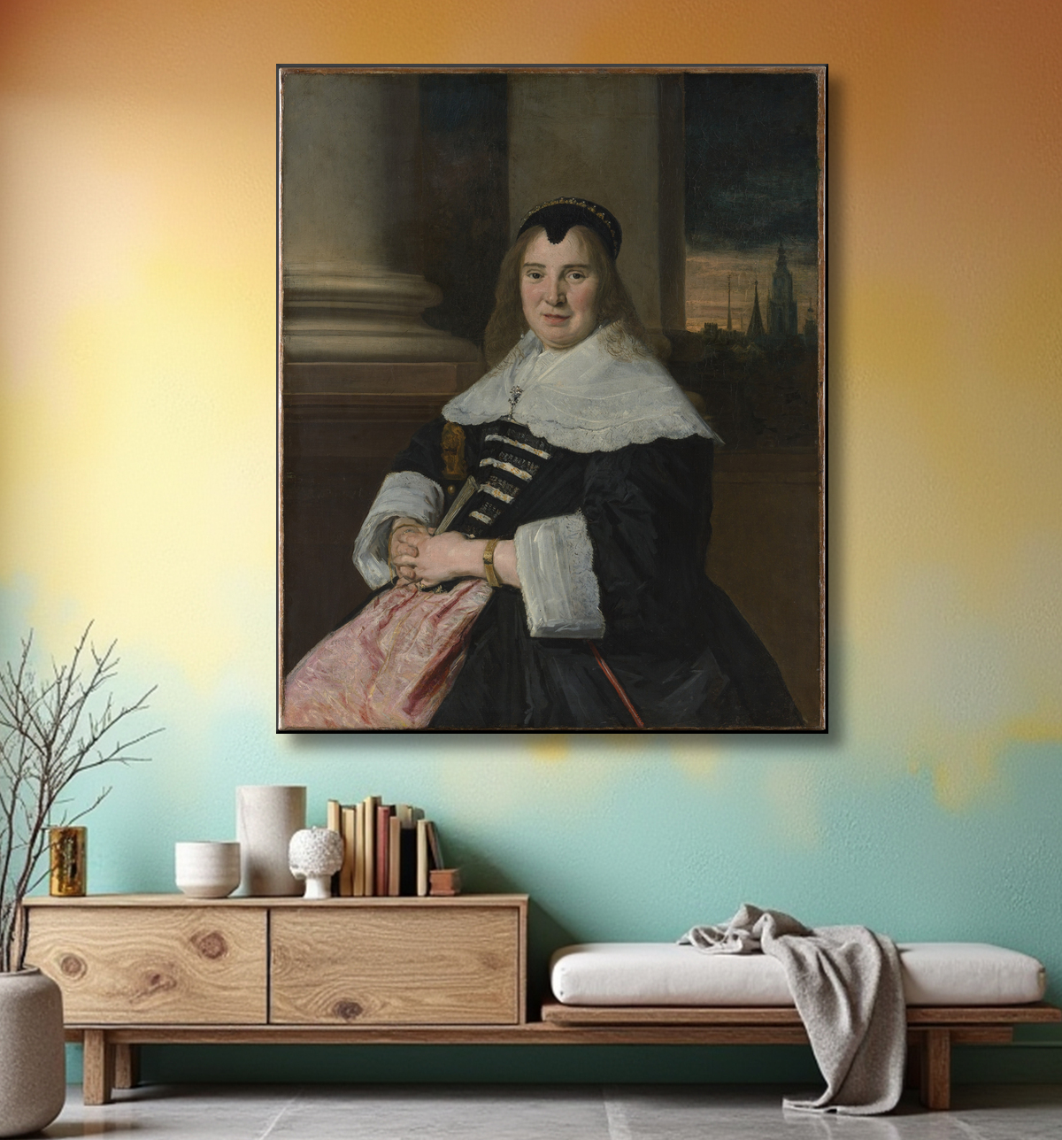 Reproduction Portrait d'une femme de Frans Hals avec decor