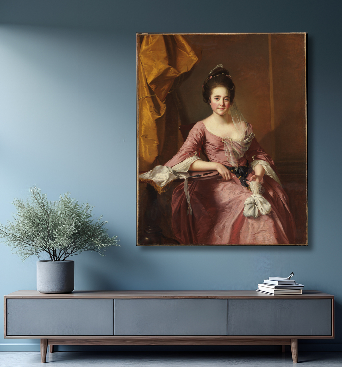 Reproduction Portrait d'une femme de Joseph Wright (Wright of Derby) avec decor