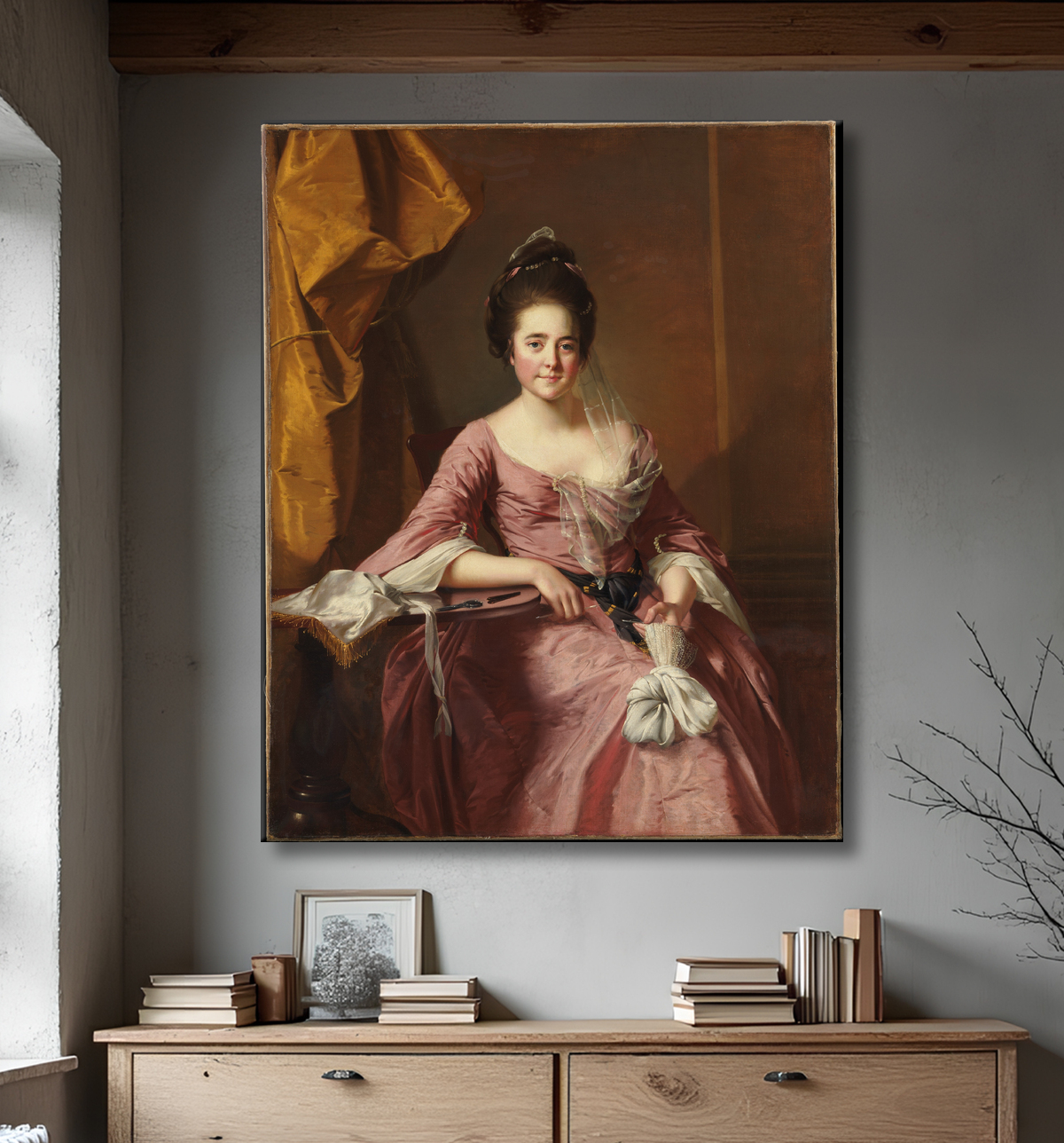 Reproduction Portrait d'une femme de Joseph Wright (Wright of Derby) avec decor