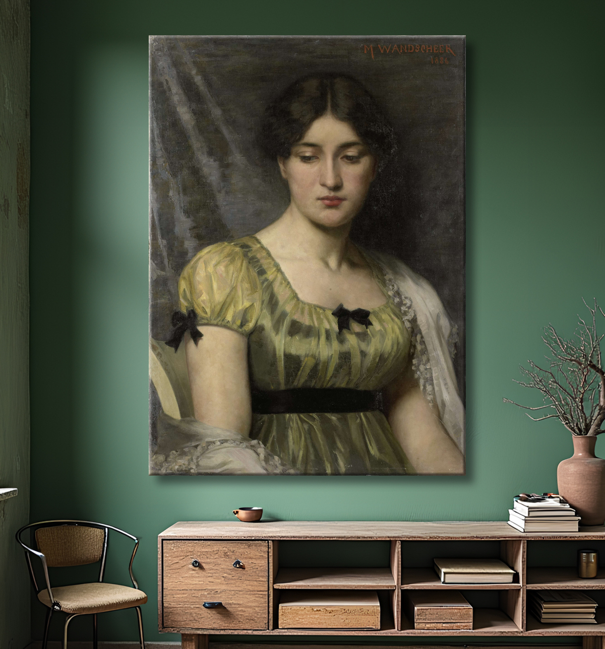 Reproduction Portrait d'une femme de Marie Wandscheer avec decor