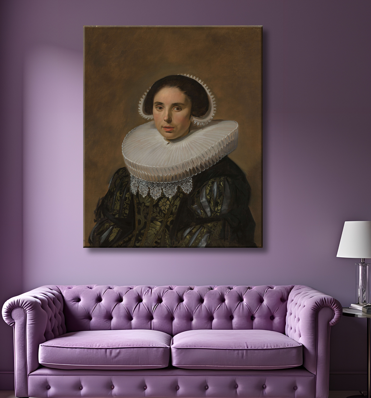 Reproduction Portrait d'une femme de Frans Hals avec decor