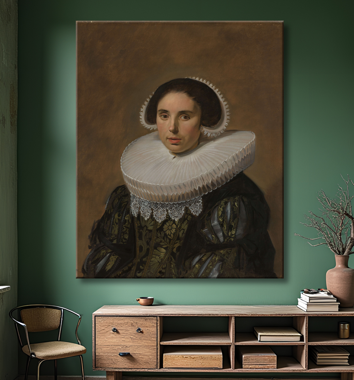 Reproduction Portrait d'une femme de Frans Hals avec decor
