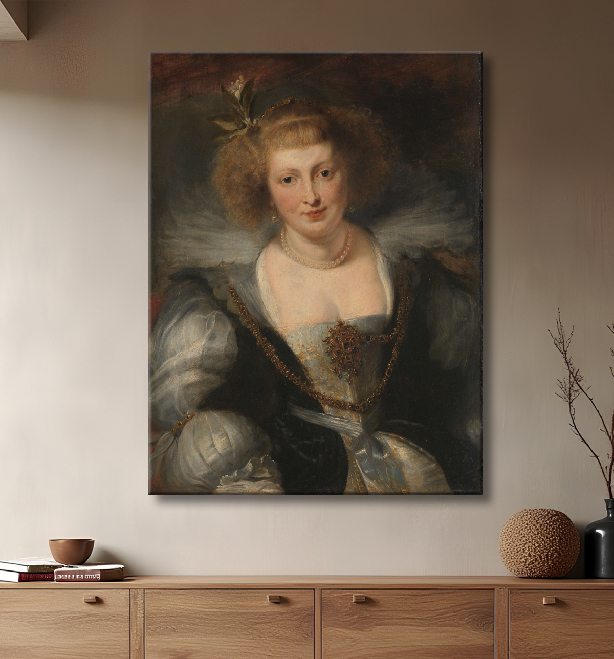 Reproduction Portrait d'Hélène Fourment (1614-1673), seconde épouse de l'artiste de Peter Paul Rubens avec decor