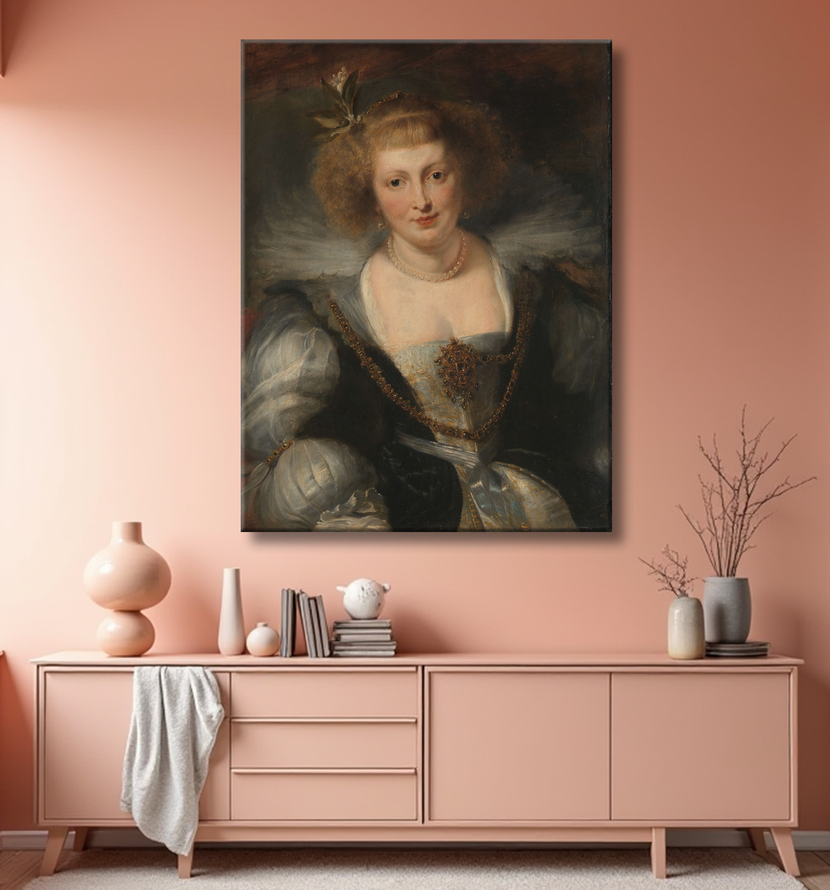 Reproduction Portrait d'Hélène Fourment (1614-1673), seconde épouse de l'artiste de Peter Paul Rubens avec decor