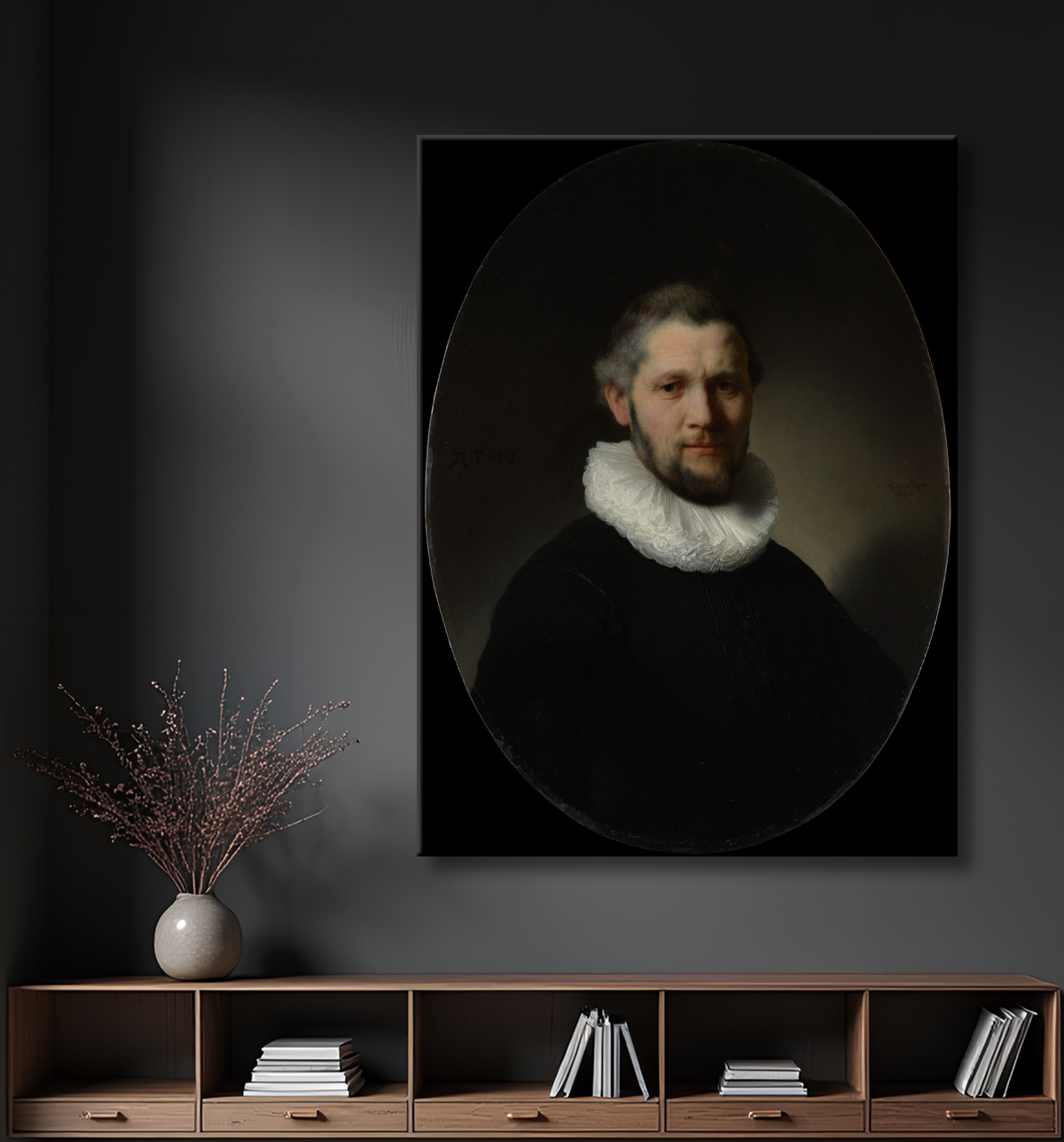 Reproduction Portrait d'homme de Rembrandt (Rembrandt van Rijn) avec decor