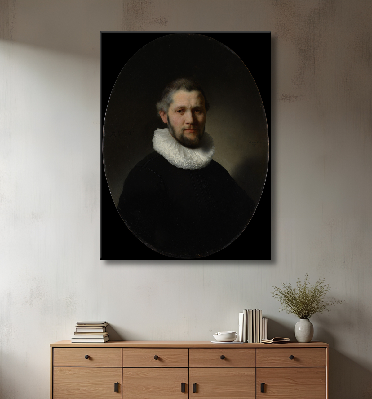 Reproduction Portrait d'homme de Rembrandt (Rembrandt van Rijn) avec decor