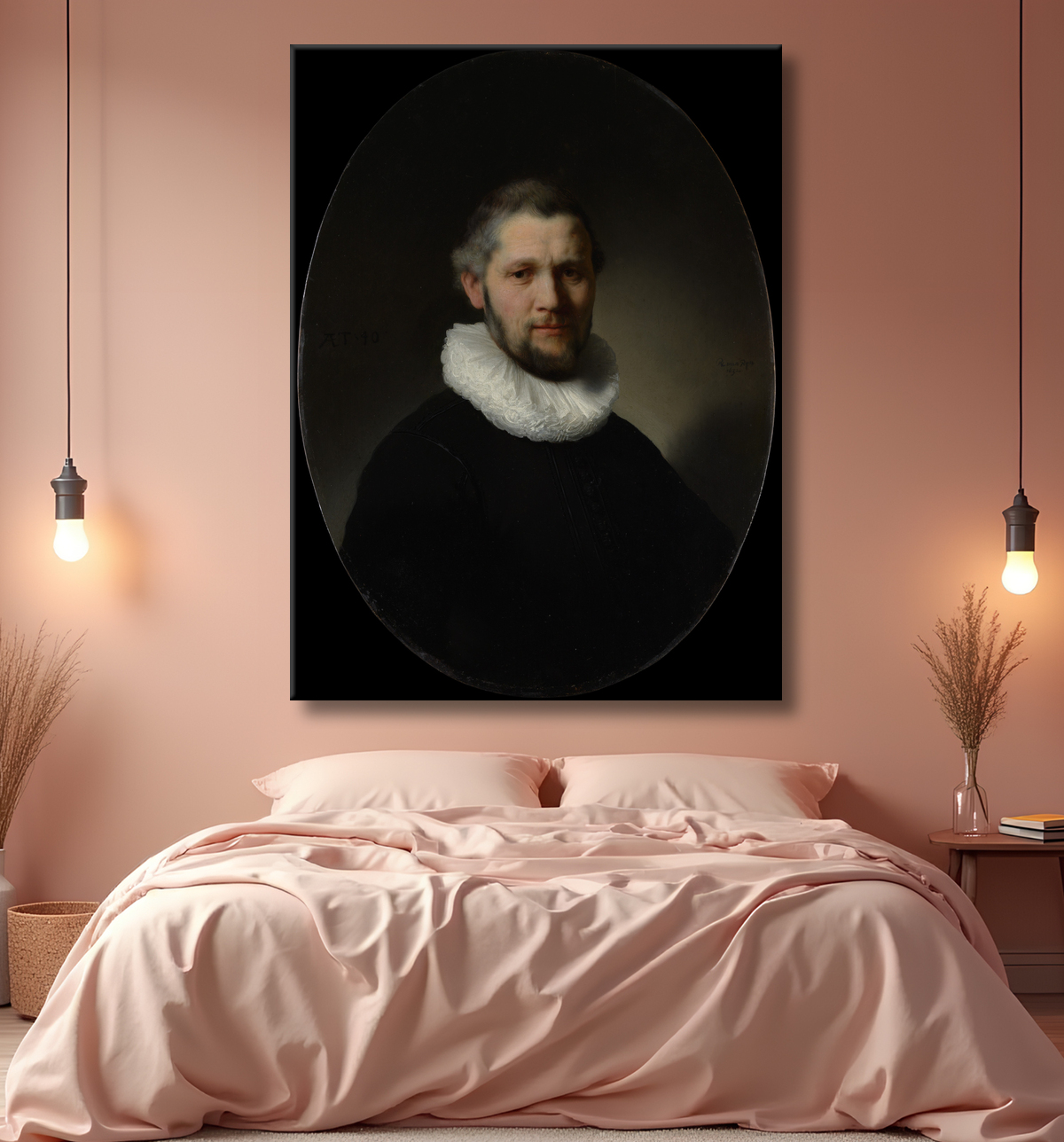 Reproduction Portrait d'homme de Rembrandt (Rembrandt van Rijn) avec decor