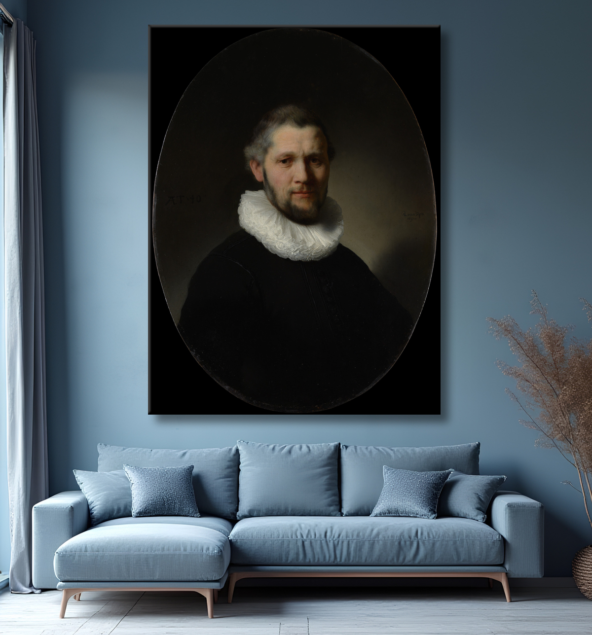 Reproduction Portrait d'homme de Rembrandt (Rembrandt van Rijn) avec decor