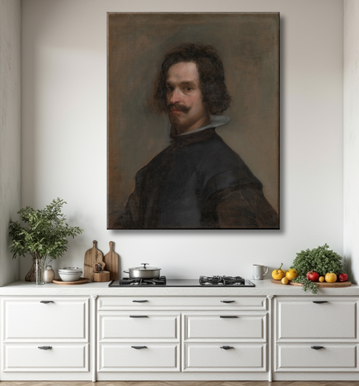 Reproduction Portrait d'homme, éventuellement autoportrait de Velázquez (Diego Rodríguez de Silva y Velázquez) avec decor