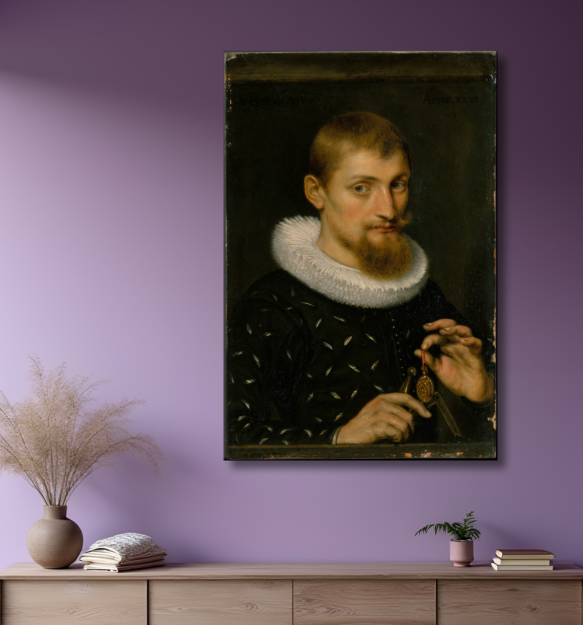 Reproduction Portrait d'homme, peut-être architecte ou géographe de Peter Paul Rubens avec decor