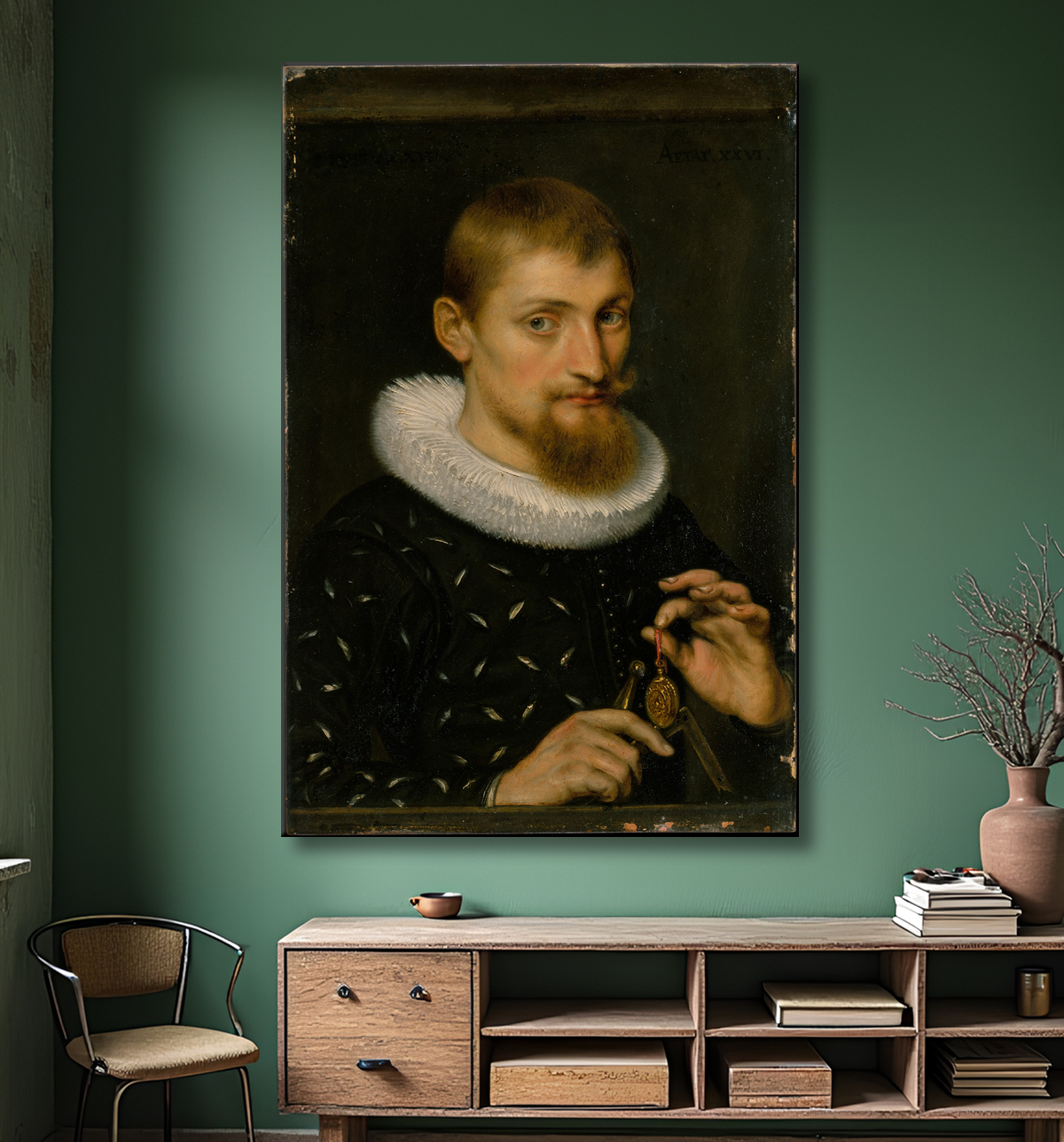 Reproduction Portrait d'homme, peut-être architecte ou géographe de Peter Paul Rubens avec decor