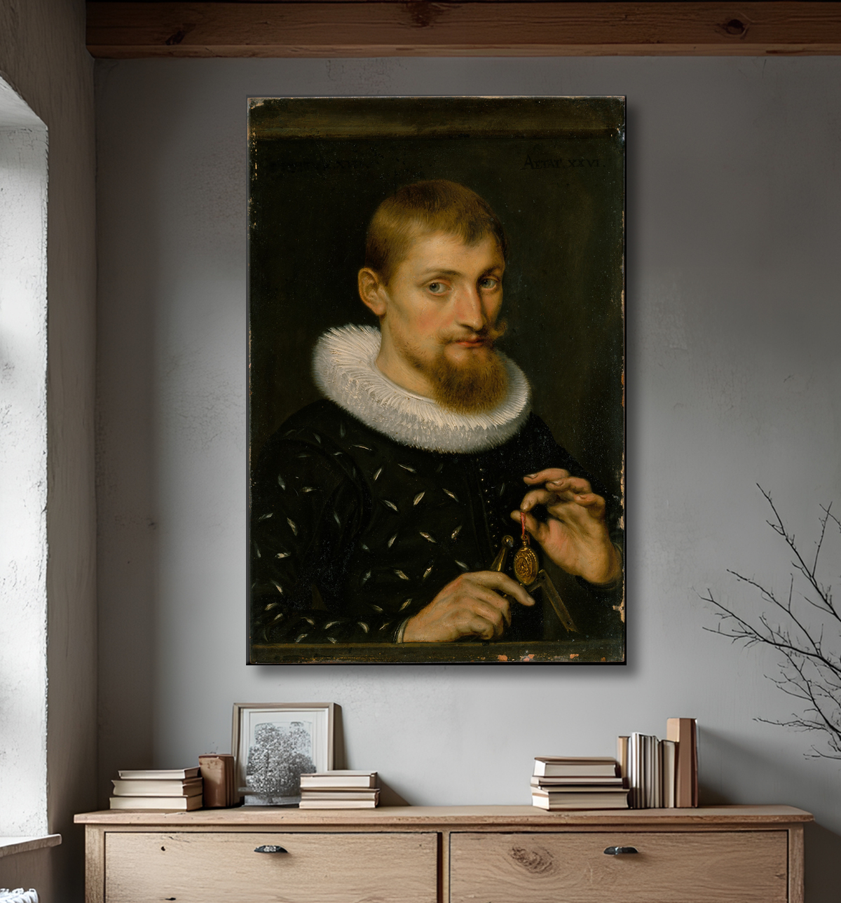 Reproduction Portrait d'homme, peut-être architecte ou géographe de Peter Paul Rubens avec decor