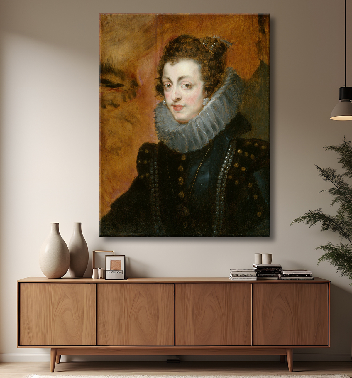 Reproduction Portrait d'Isabelle de Bourbon de Peter Paul Rubens avec decor