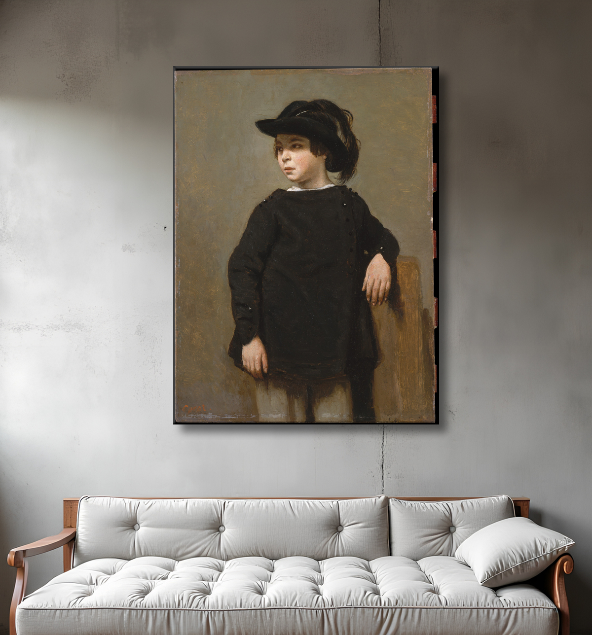Reproduction Portrait d'un enfant de Camille Corot avec decor