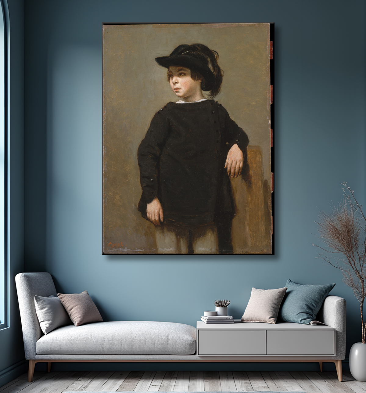 Reproduction Portrait d'un enfant de Camille Corot avec decor