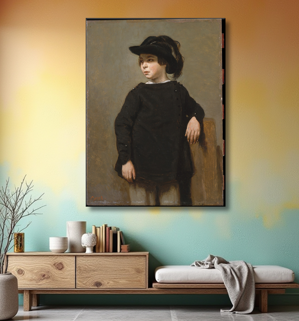 Reproduction Portrait d'un enfant de Camille Corot avec decor