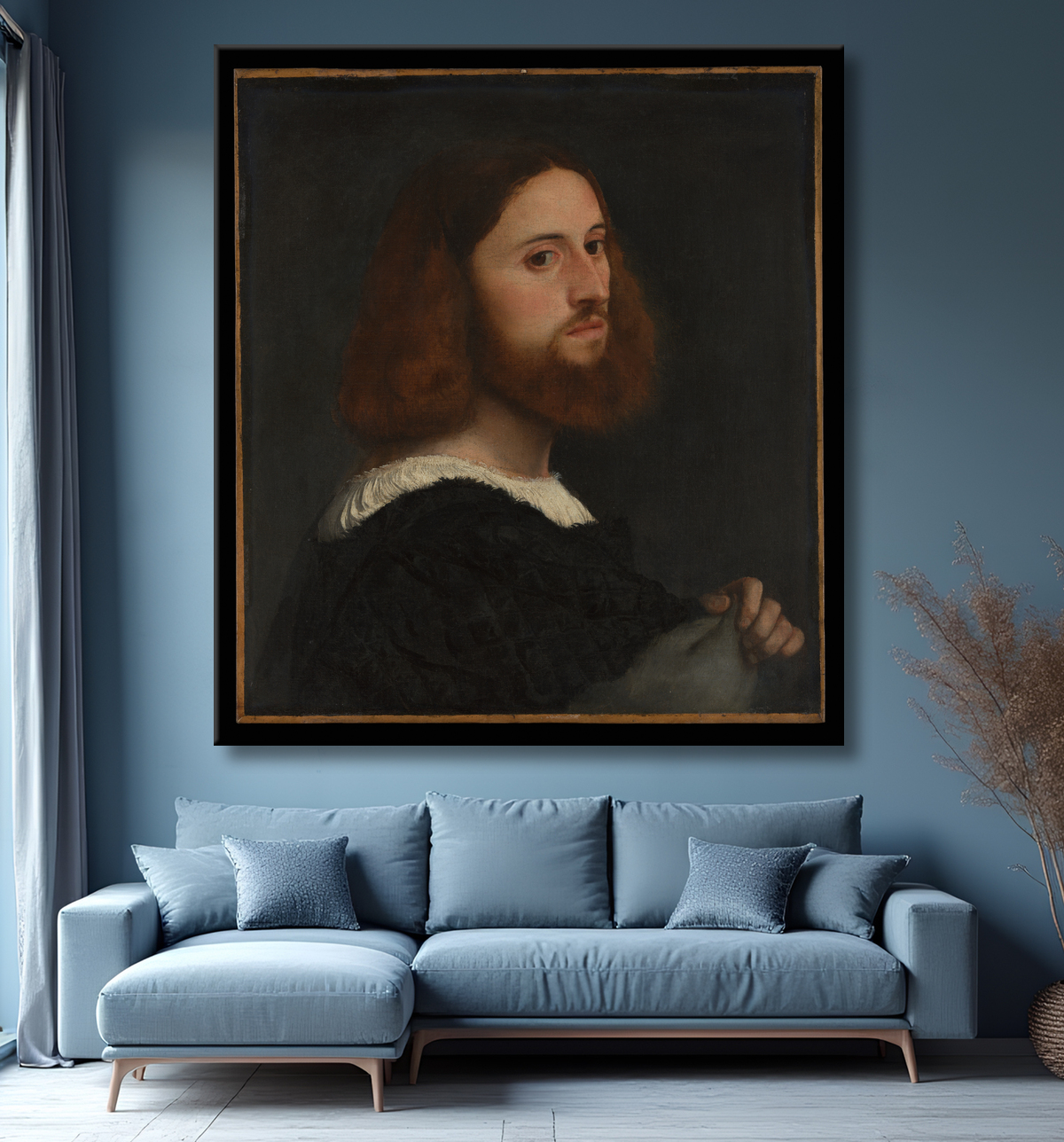 Reproduction Portrait d'un homme de Titian (Tiziano Vecellio) avec decor