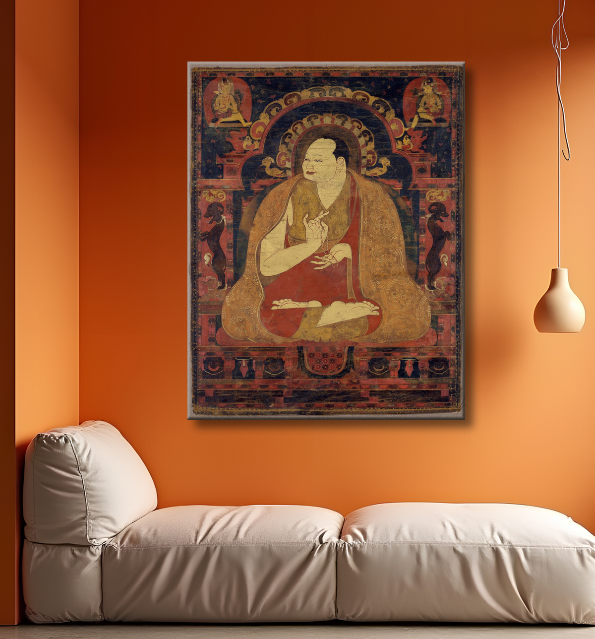 Reproduction Portrait d'un lama, peut-être Dromton avec decor