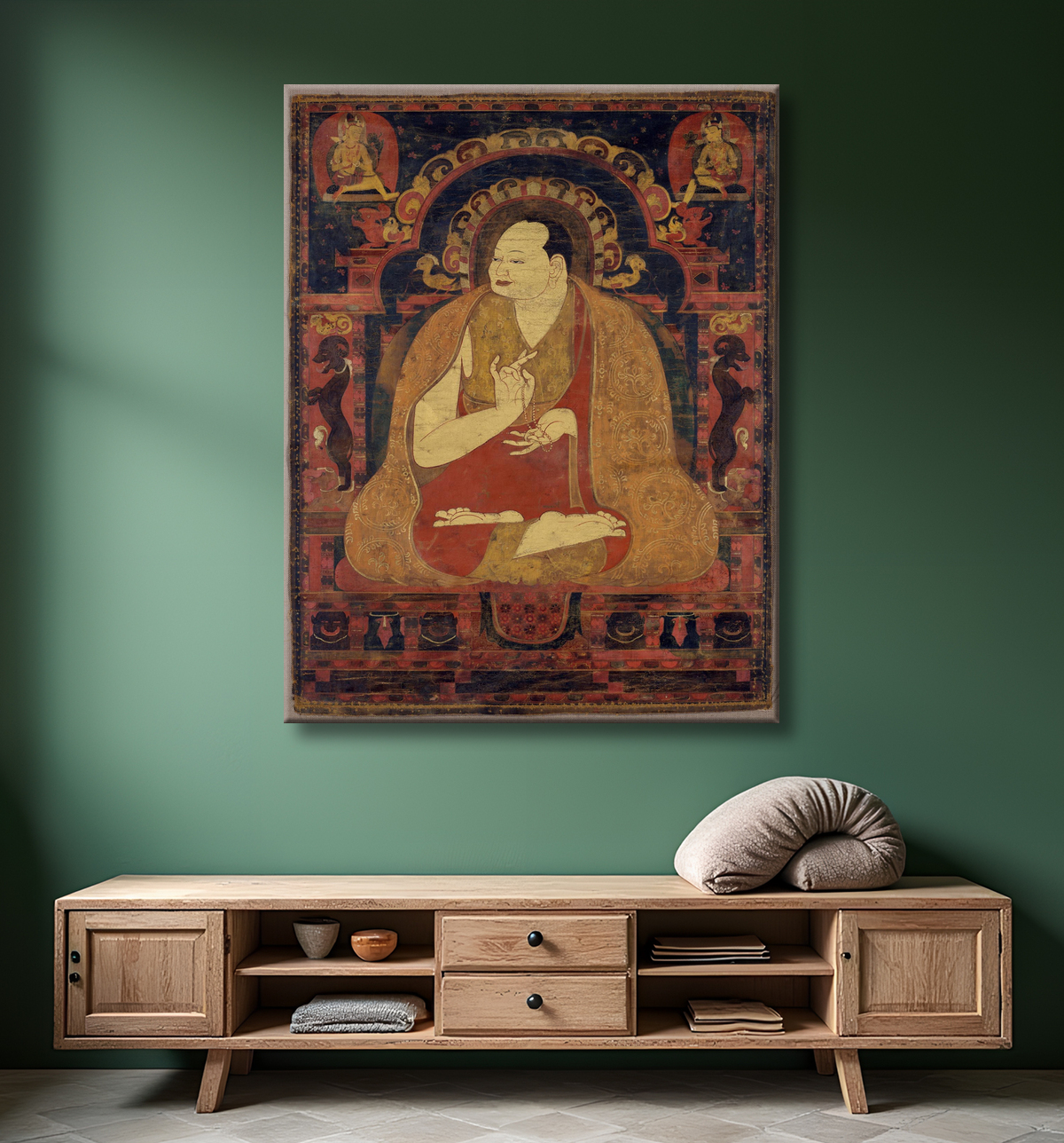 Reproduction Portrait d'un lama, peut-être Dromton avec decor