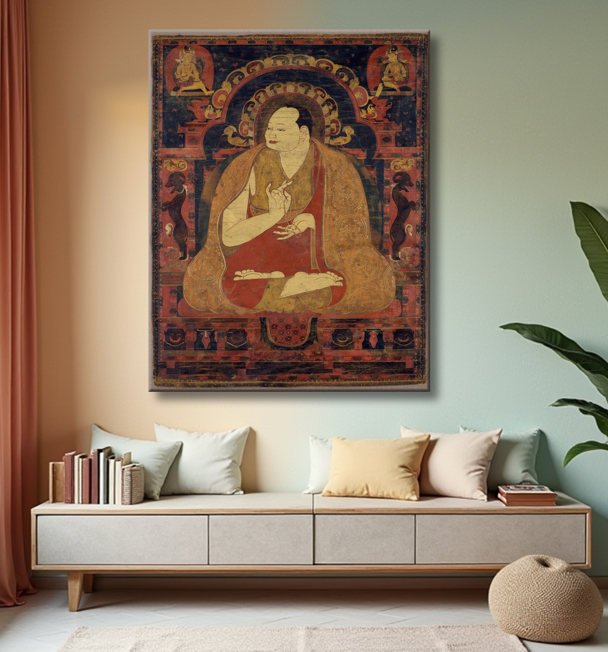 Reproduction Portrait d'un lama, peut-être Dromton avec decor