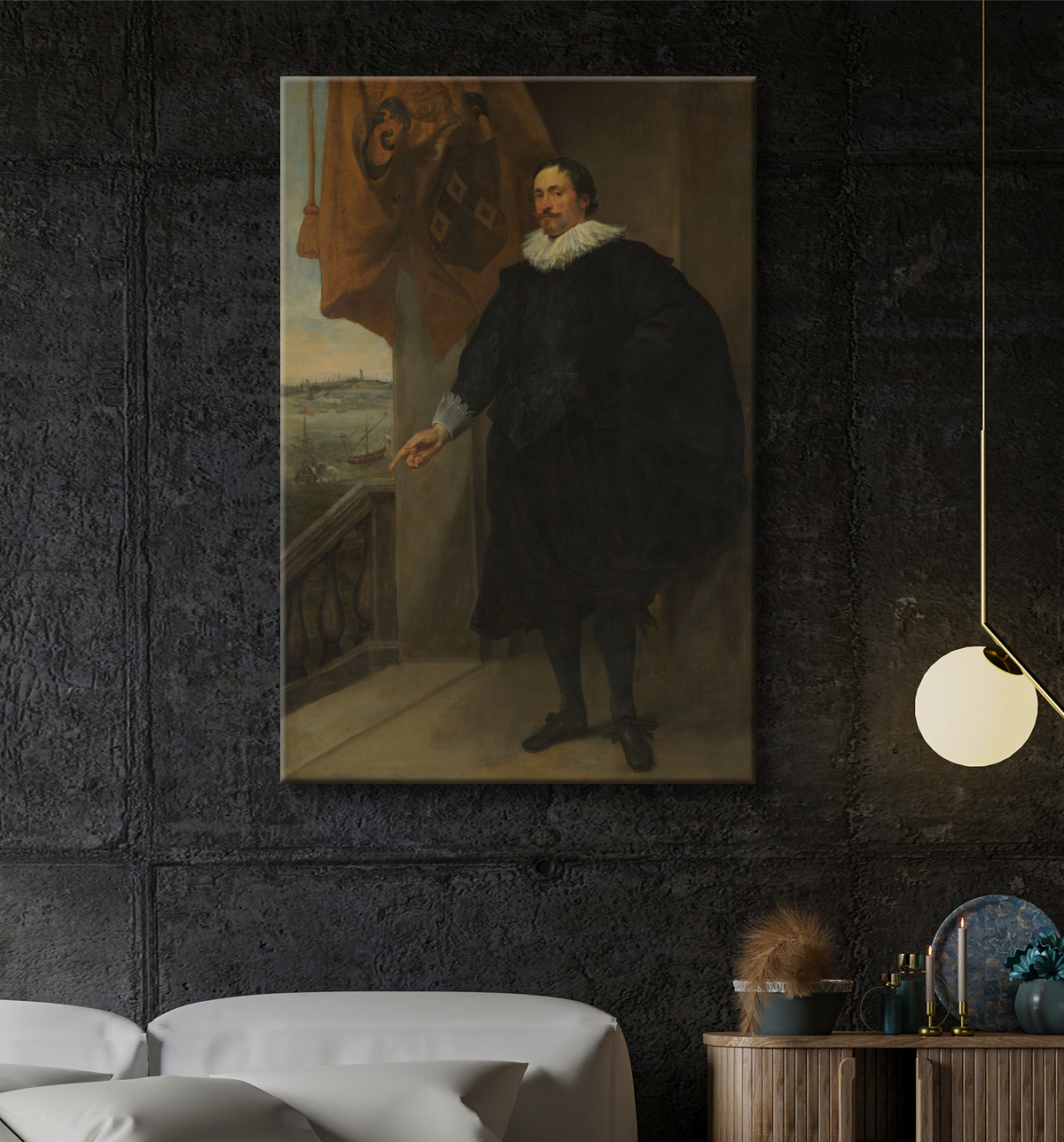 Reproduction Portrait d'un noble, peut-être Adriaan van der Borcht de Anthony van Dyck avec decor