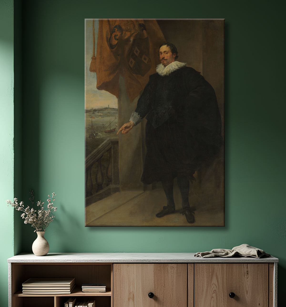 Reproduction Portrait d'un noble, peut-être Adriaan van der Borcht de Anthony van Dyck avec decor